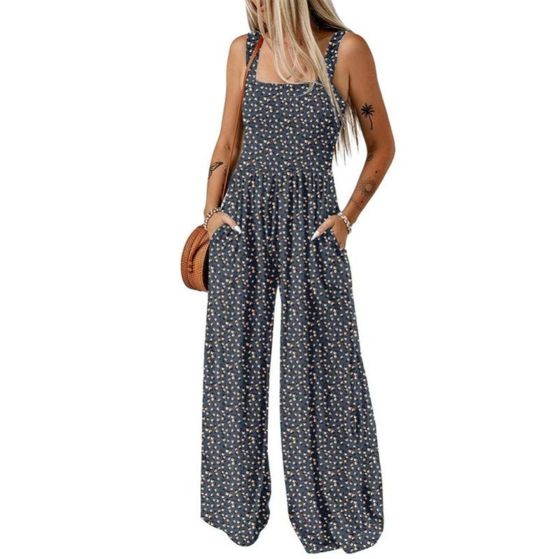 Breezy Wide-Leg Jumpsuit with Square Neckline & Bold Prints