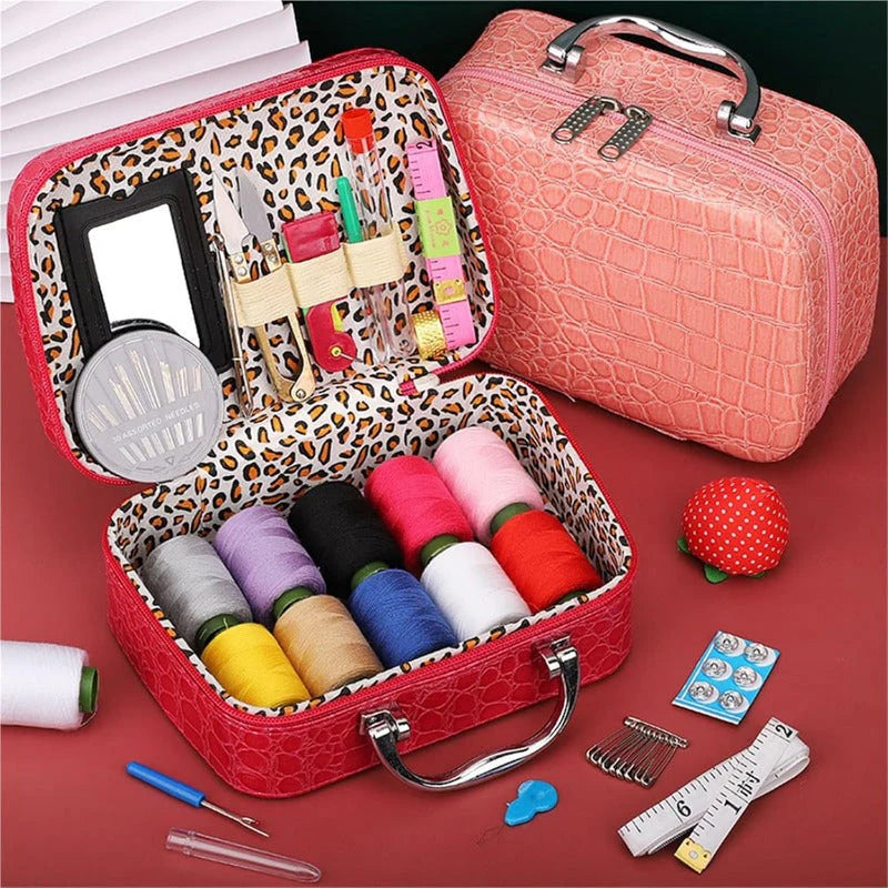 Portable Sewing Kit in Faux Leather Case