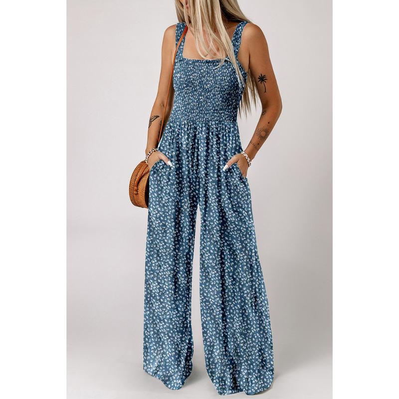 Breezy Wide-Leg Jumpsuit with Square Neckline & Bold Prints