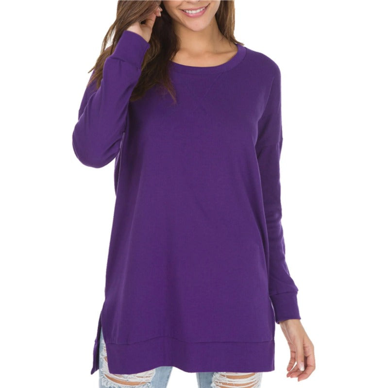 Women's Long Sleeve Side Slit Loose Tops