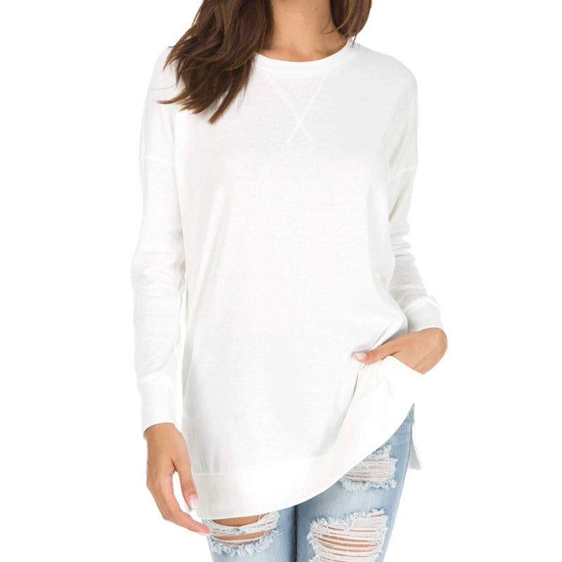Women's Long Sleeve Side Slit Loose Tops