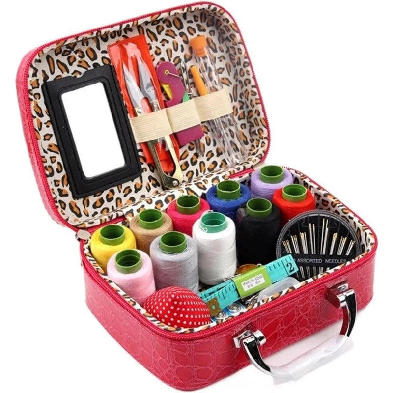 Portable Sewing Kit in Faux Leather Case