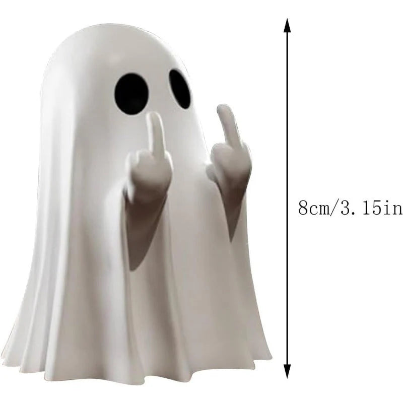 Mini Cute Ghost Statue with Middle Finger – Funny Halloween Desk Decor