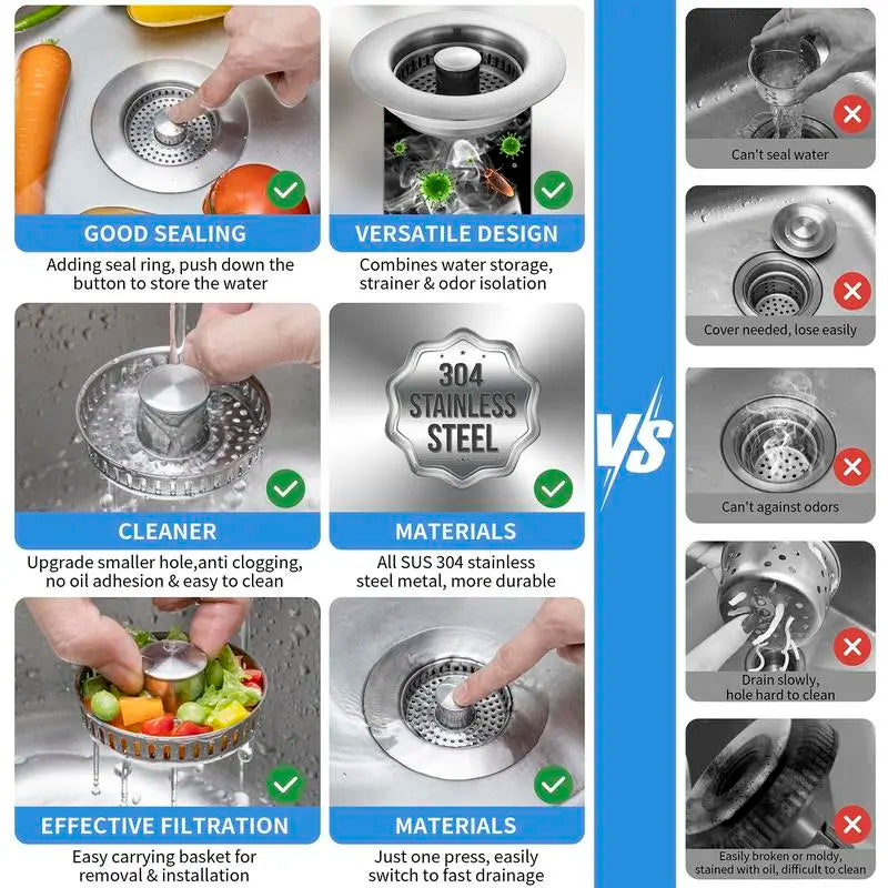 🔥LAST DAY 49% OFF-Upgraded 3 in 1 Kitchen Sink Drain Strainer