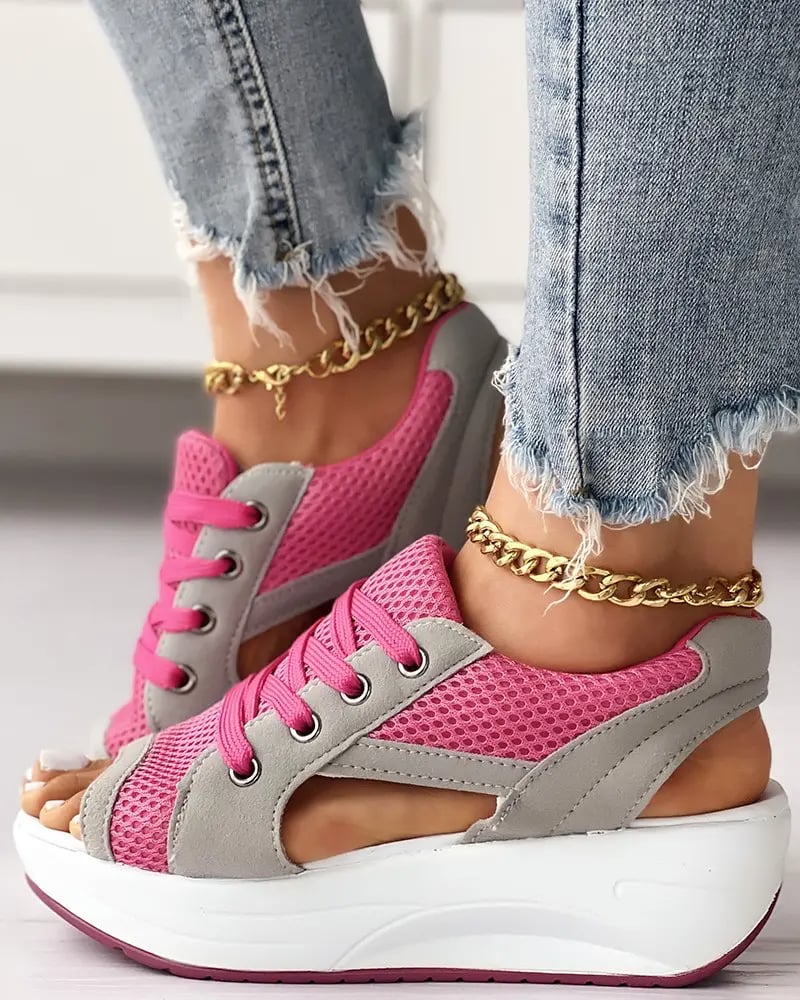 💥Last Day Promotion 50% OFF🔥- Contrast Paneled Cutout Lace-up Muffin Sandals👡