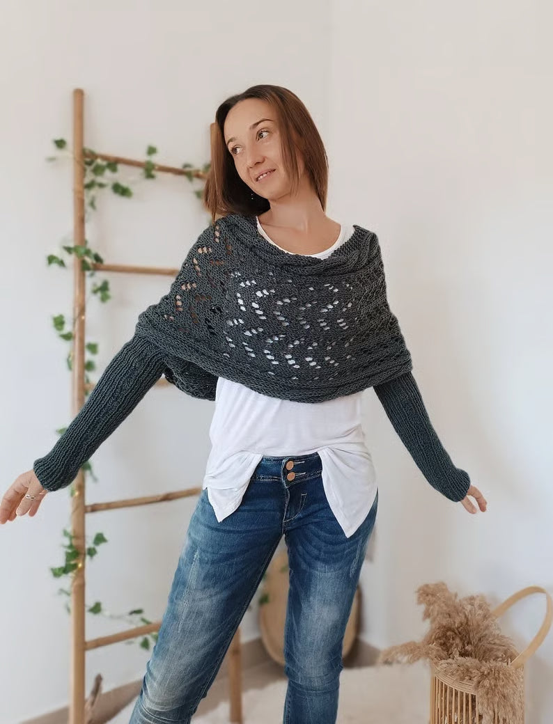 Knitted Cable Wrap, Shrugs For Women, Knitted Wrap