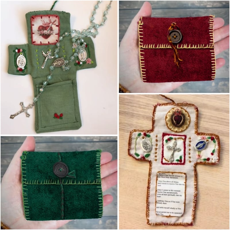 ✝️Handmade Stuitched Pocket Shrine With Silver Cross