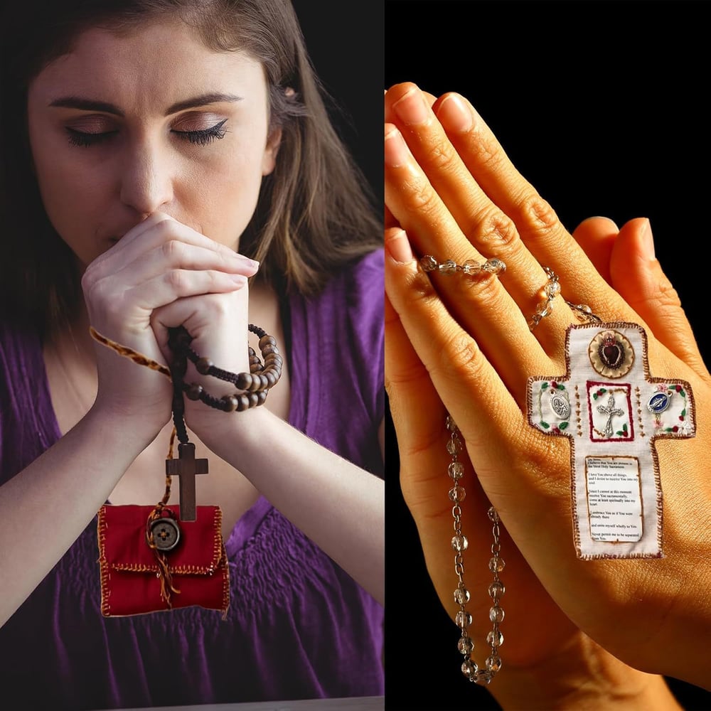 ✝️Handmade Stuitched Pocket Shrine With Silver Cross