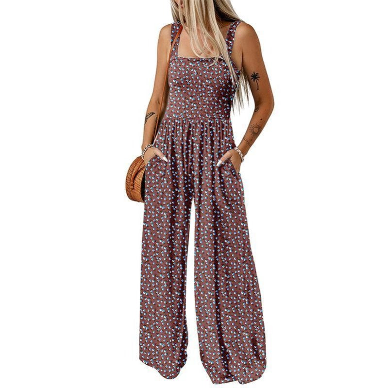 Breezy Wide-Leg Jumpsuit with Square Neckline & Bold Prints