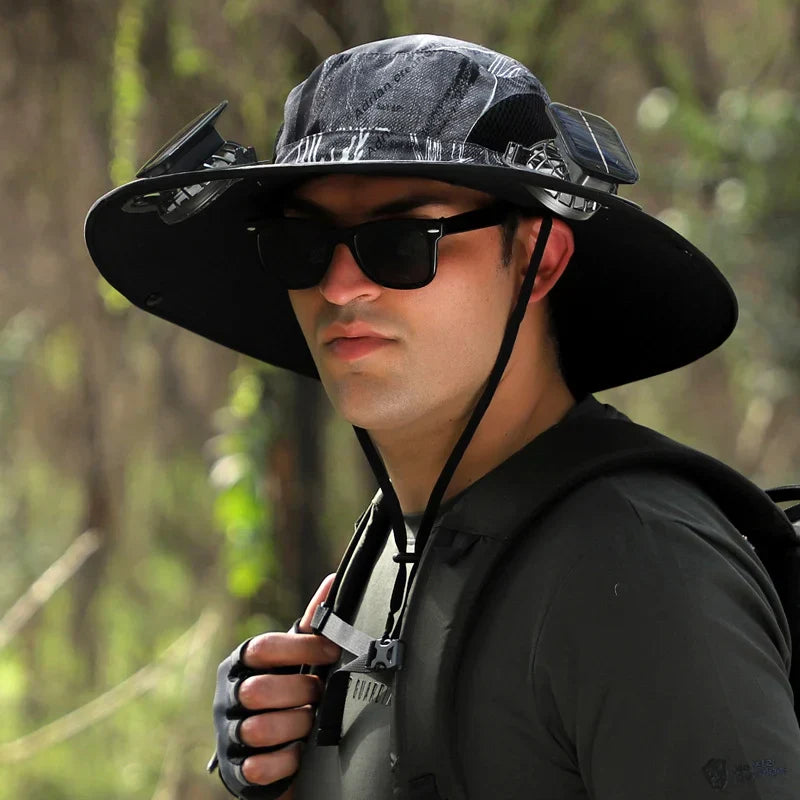 🔥Father's Day Sale 49% OFF - Wide Brim Solar Fan Outdoor Fishing Hat-Solar & USB Charging