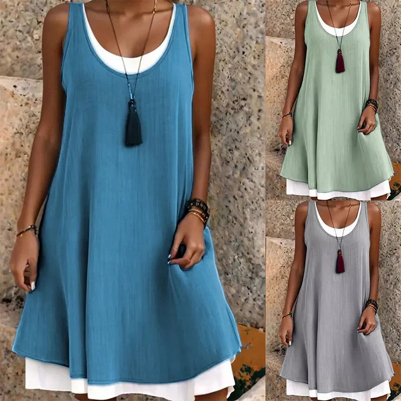 ⏰Last Day Sale 50% Off💃Women's Casual Loose Sleeveless Fake Two Piece Tank Dress