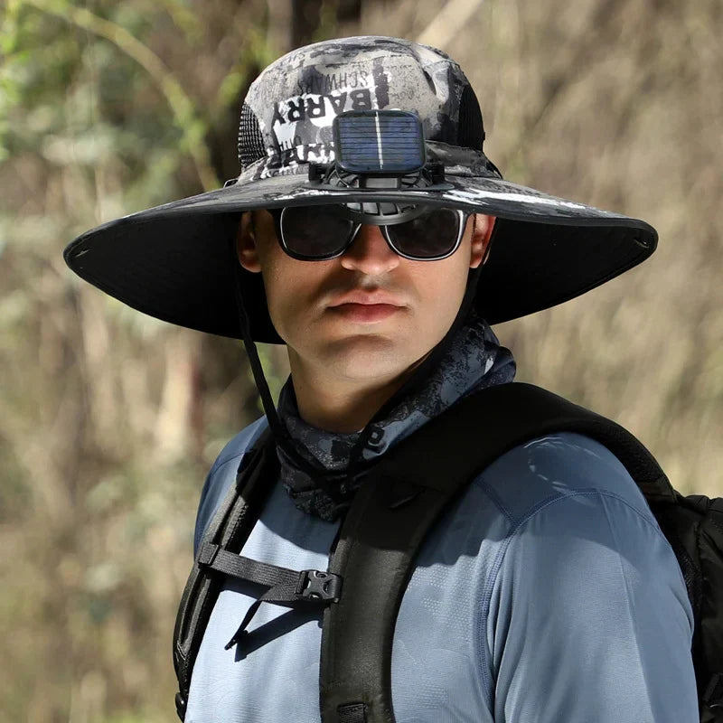 🔥Father's Day Sale 49% OFF - Wide Brim Solar Fan Outdoor Fishing Hat-Solar & USB Charging