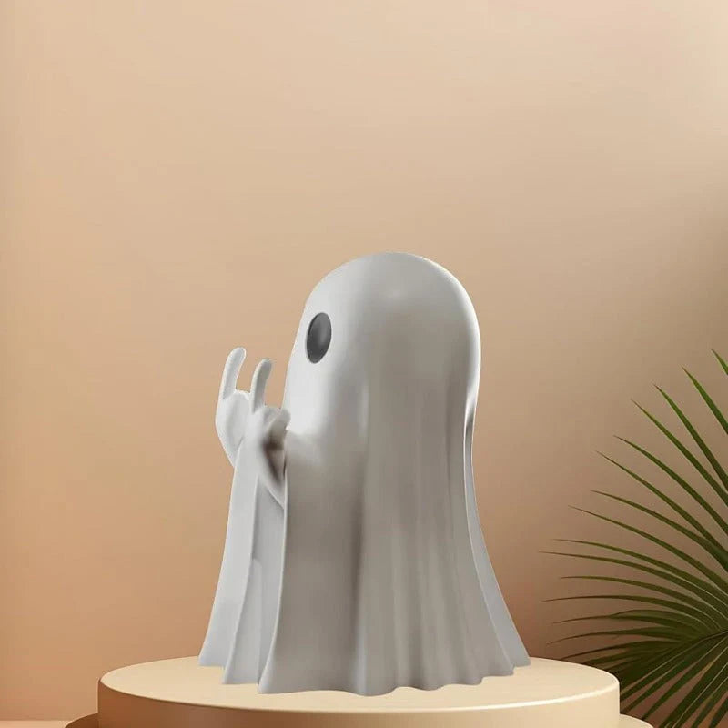 Mini Cute Ghost Statue with Middle Finger – Funny Halloween Desk Decor