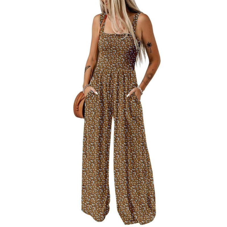 Breezy Wide-Leg Jumpsuit with Square Neckline & Bold Prints