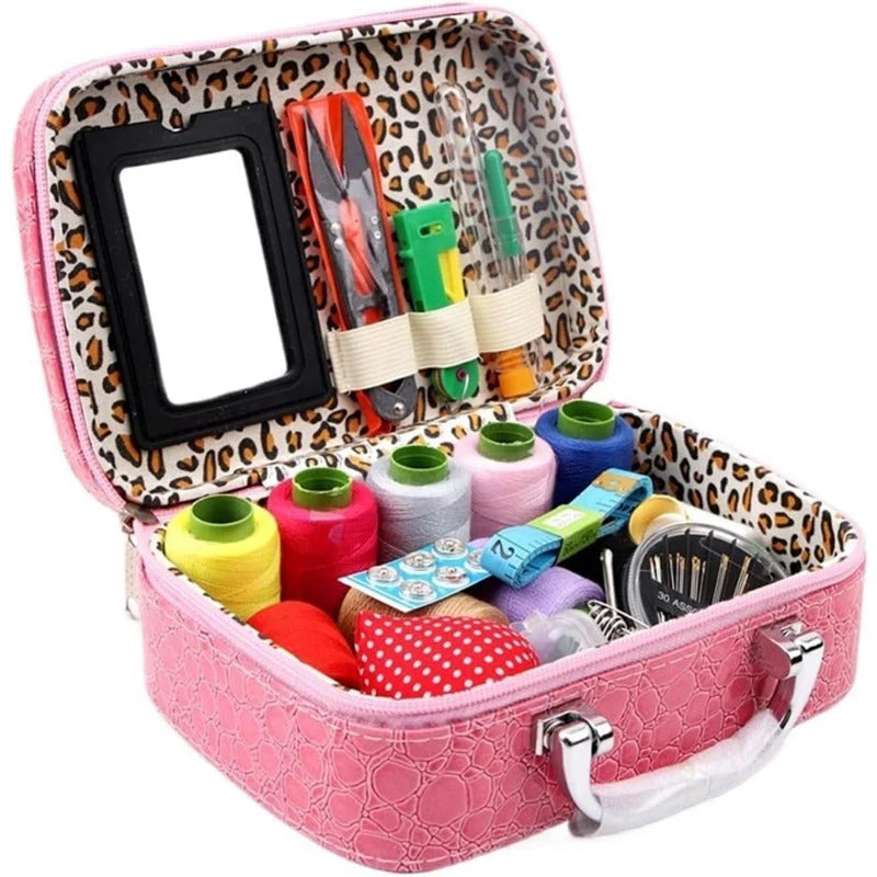Portable Sewing Kit in Faux Leather Case