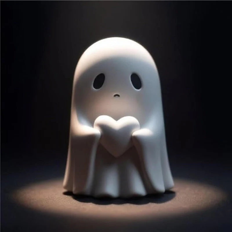 Mini Cute Ghost Statue with Middle Finger – Funny Halloween Desk Decor
