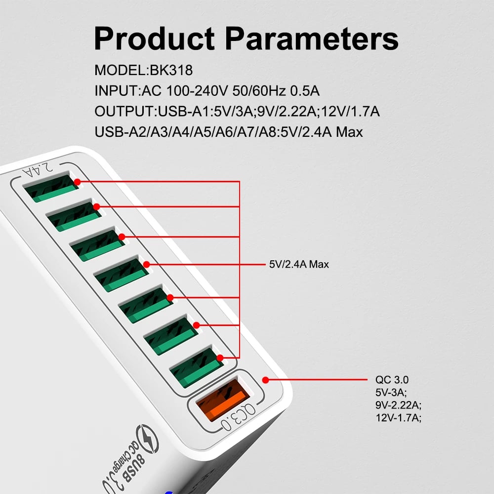 8 Ports USB Charger