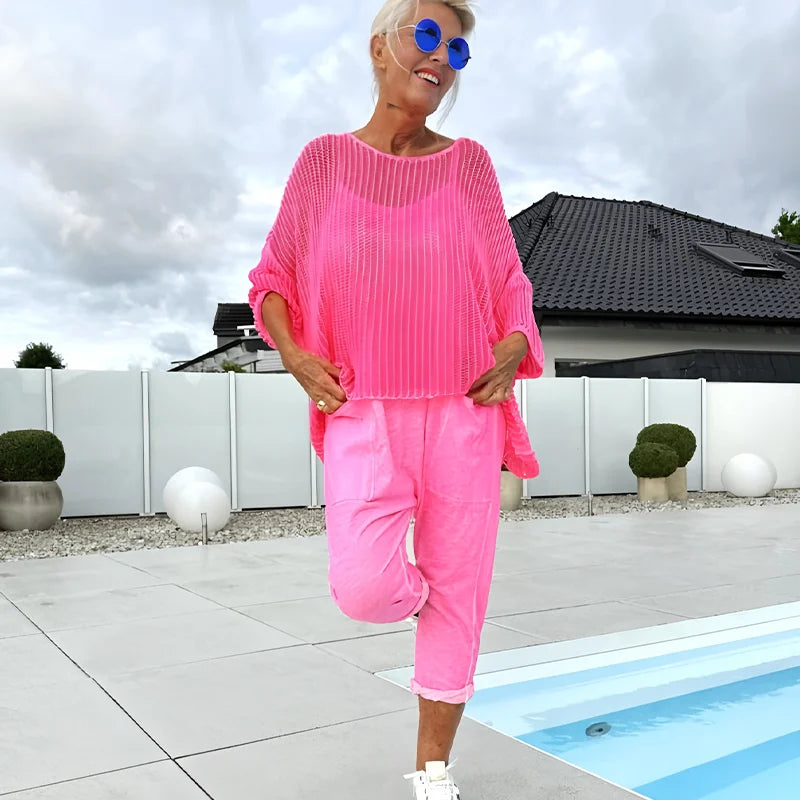 🌞Summer Sale 50% OFF🌸Women's letter print jumpsuit + hollow smock leisure suit