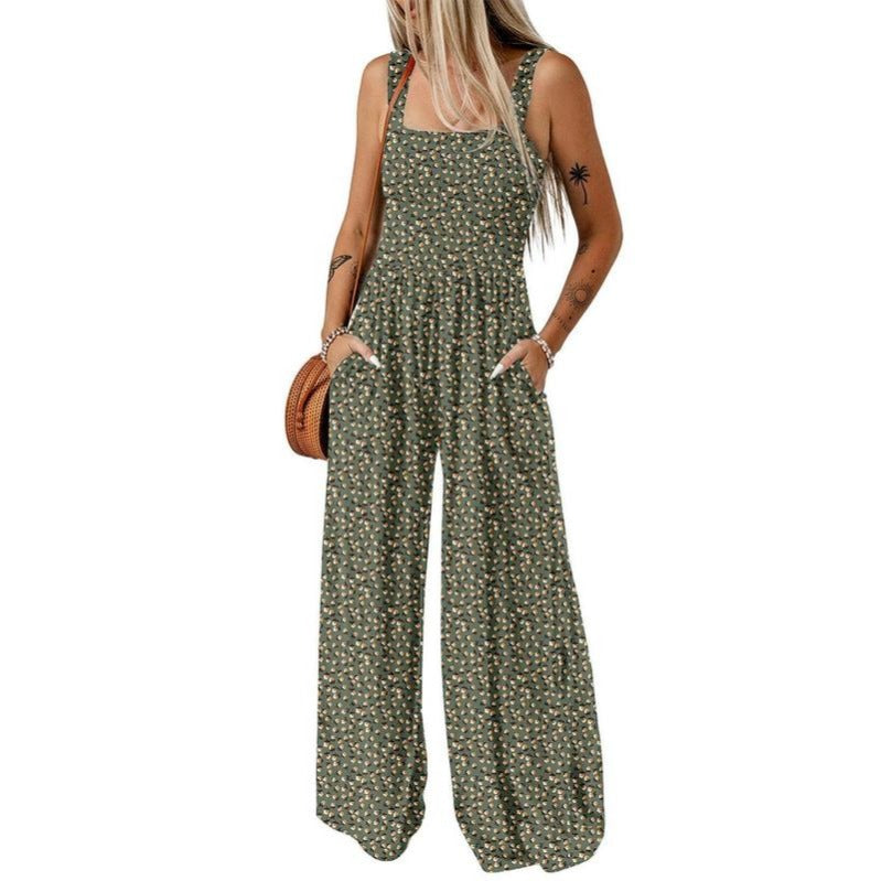 Breezy Wide-Leg Jumpsuit with Square Neckline & Bold Prints
