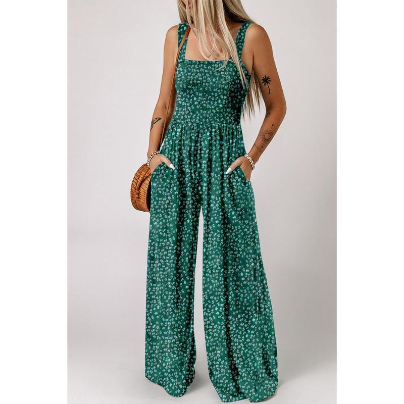 Breezy Wide-Leg Jumpsuit with Square Neckline & Bold Prints