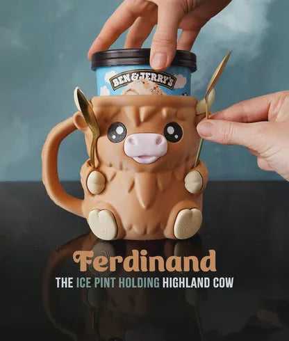 (🎁Last Day 49% OFF)🐮Ferdinand, the Highland Cow Ice Cream Pint Holder🍨🍦🍧