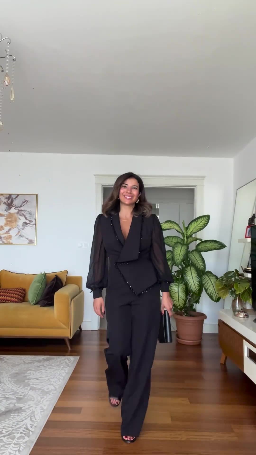 🌸Spring Specials🌸 Elegant Black Beaded Wide-Leg Jumpsuit