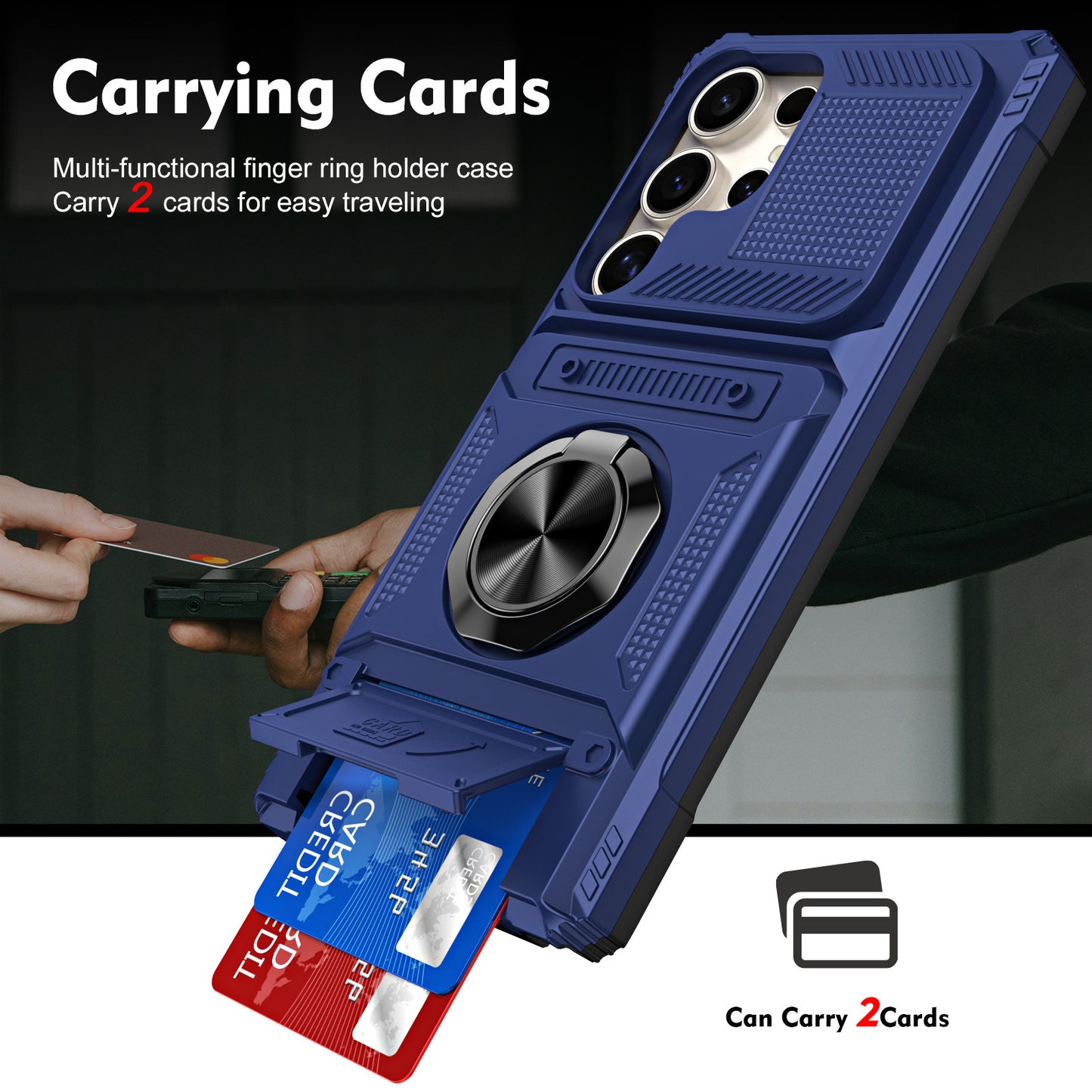 Magnetic Shockproof Phone Case with Ring Stand & Sliding Hidden Card Holder For Samsung S23/24/25 Series