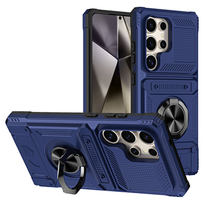 Magnetic Shockproof Phone Case with Ring Stand & Sliding Hidden Card Holder For Samsung S23/24/25 Series