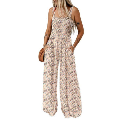 Breezy Wide-Leg Jumpsuit with Square Neckline & Bold Prints
