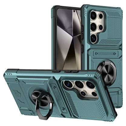 Magnetic Shockproof Phone Case with Ring Stand & Sliding Hidden Card Holder For Samsung S23/24/25 Series