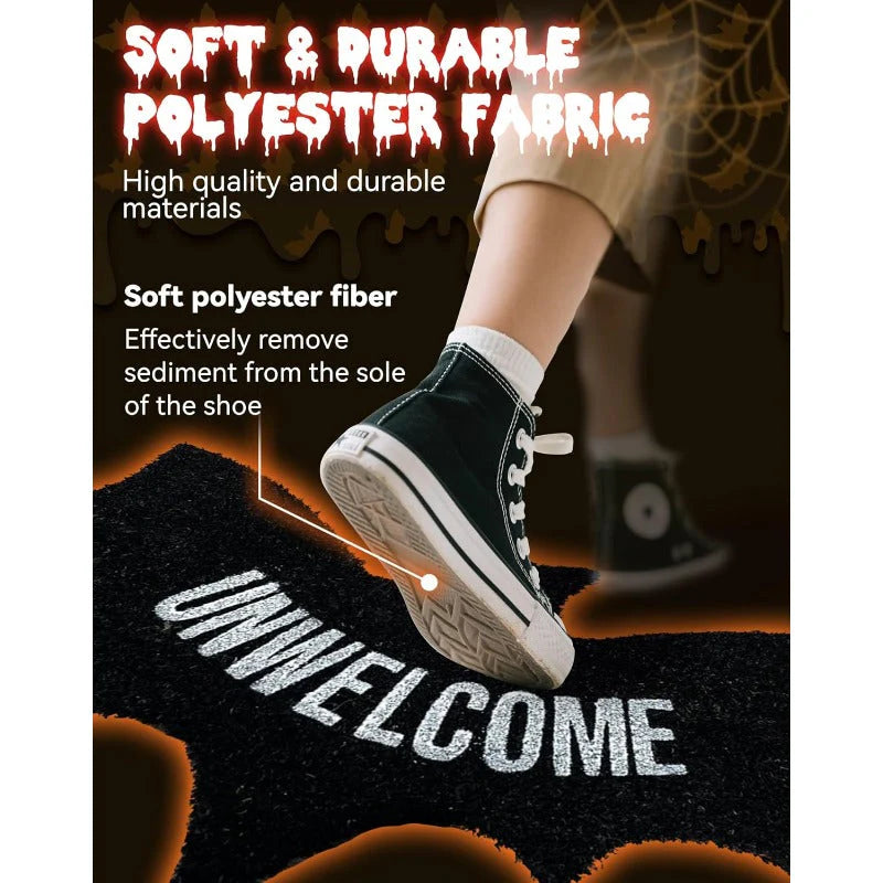 UNWELCOME Halloween Bat Doormat – Spooky Decorative Entry Rug for Porch, Patio, or Indoor Use