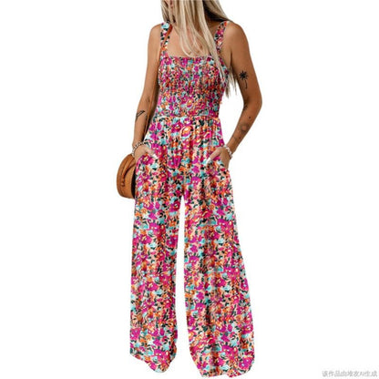 Breezy Wide-Leg Jumpsuit with Square Neckline & Bold Prints