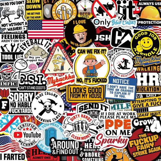 🔥123Pcs Blue Collar Funny Stickers 👷‍♂️