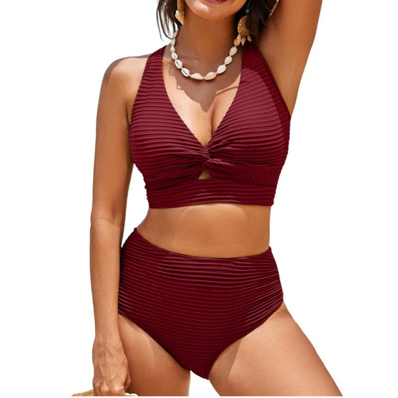 Twist-Rib Two-Piece Swimsuit – Textured High-Waist Bikini with Multi-Way Support