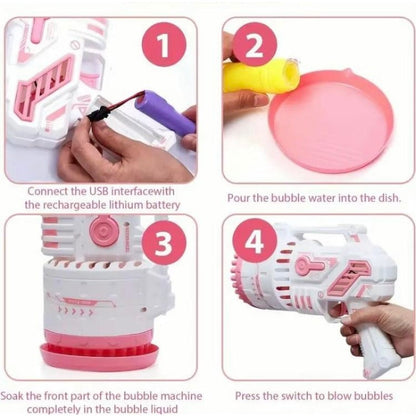 LED Bubble Blaster – 69-Hole Light-Up Machine with USB Recharge