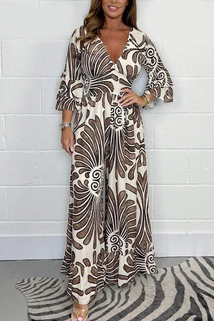 V-Neck Gathered Jumpsuit