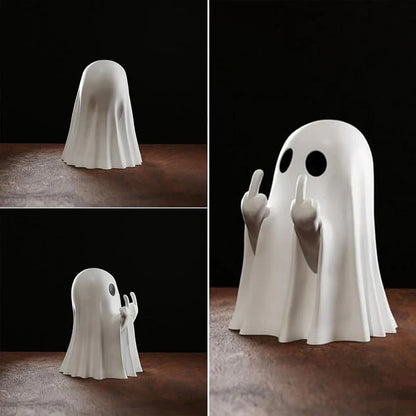 Mini Cute Ghost Statue with Middle Finger – Funny Halloween Desk Decor
