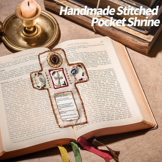 ✝️Handmade Stuitched Pocket Shrine With Silver Cross