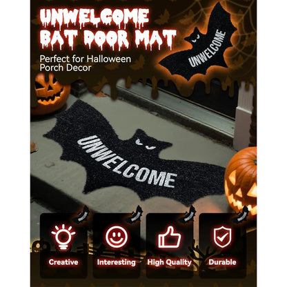 UNWELCOME Halloween Bat Doormat – Spooky Decorative Entry Rug for Porch, Patio, or Indoor Use