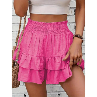 1   High-Waist Ruffle Smocked Shorts – Lightweight Double-Layer Lounge Bottoms