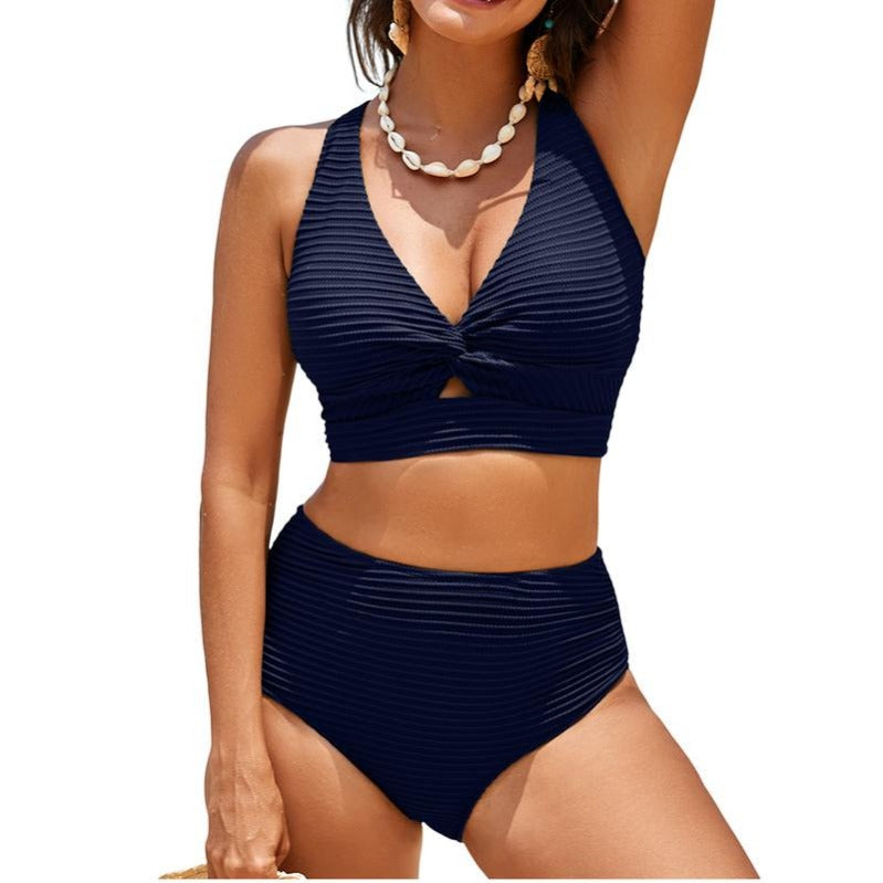Twist-Rib Two-Piece Swimsuit – Textured High-Waist Bikini with Multi-Way Support