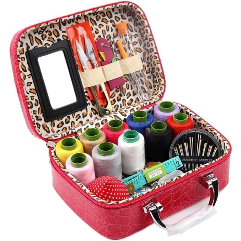 Portable Sewing Kit in Faux Leather Case