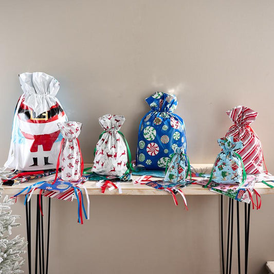Christmas Drawstring Gift Bags — Festive & Durable with 30 Gift Tags