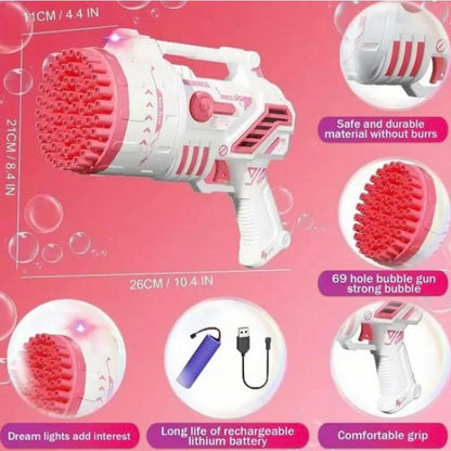 LED Bubble Blaster – 69-Hole Light-Up Machine with USB Recharge