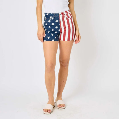 Patriotic High-Rise Stretch Denim Shorts