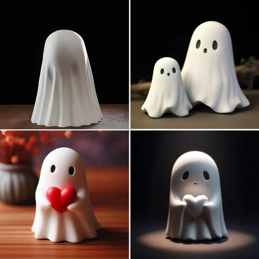 Mini Cute Ghost Statue with Middle Finger – Funny Halloween Desk Decor
