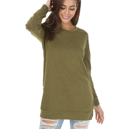 Women's Long Sleeve Side Slit Loose Tops