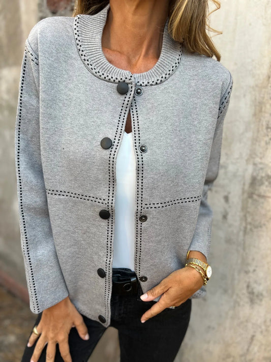 Round Neck Button Stripe Tops