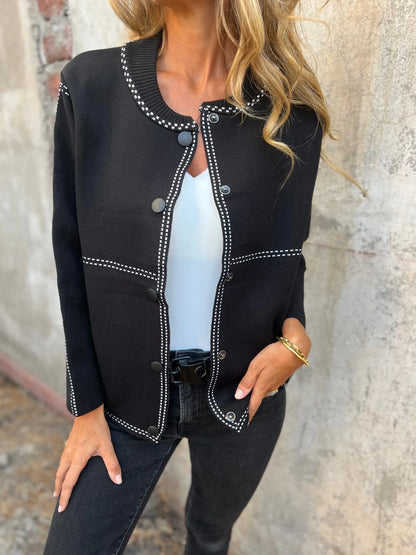 Round Neck Button Stripe Tops