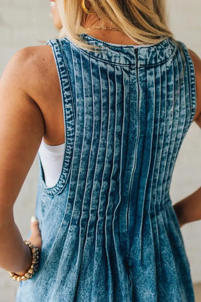 Acid Wash Pintuck Jumpsuit